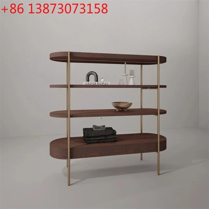Design art multi-layer rack retro European wood stainless steel display rack Nakajima shelf multi-function