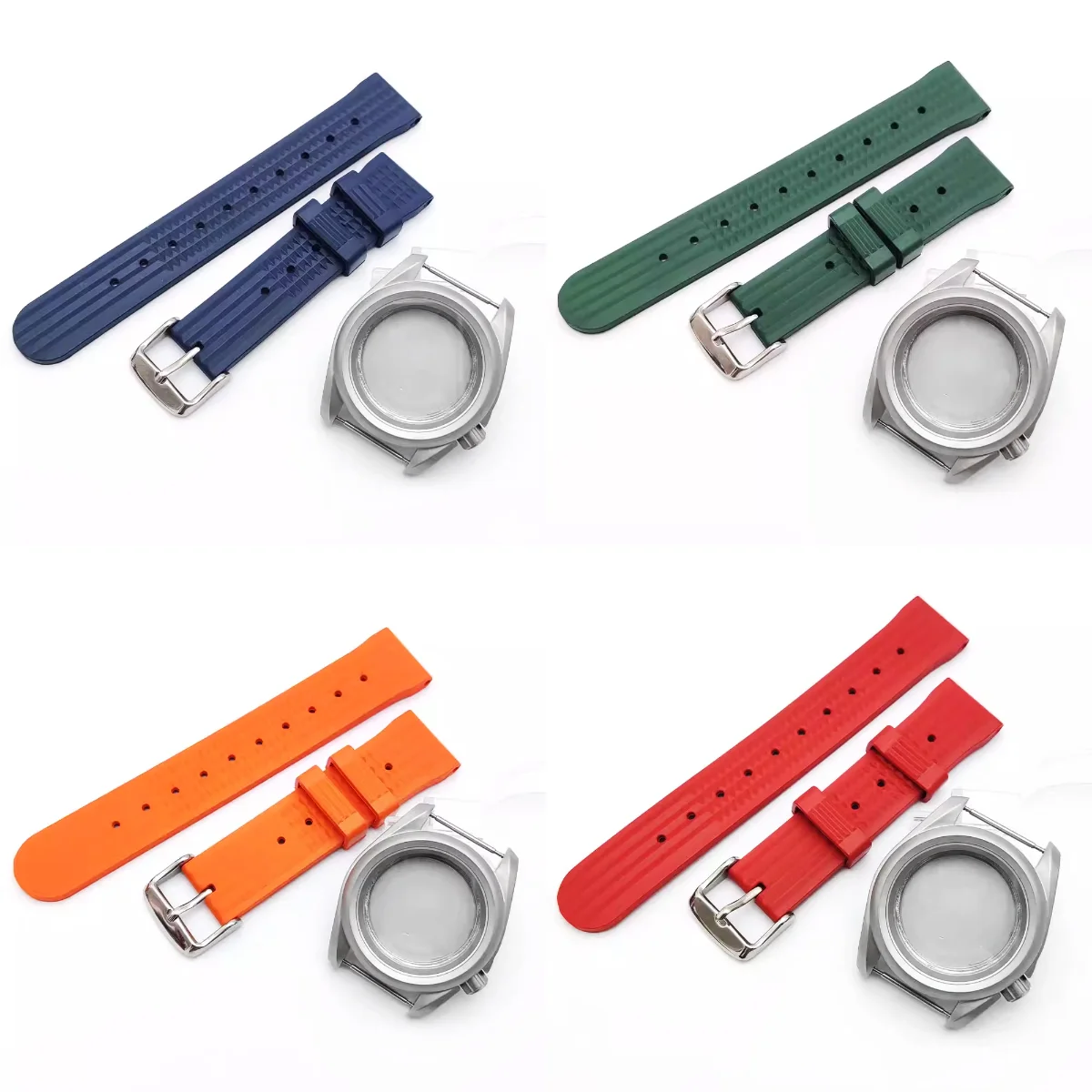 

Silver 40MM NH35 Stainless steel Frosted Watch Case For NH35 NH36 Movement Fit 28.5mm Dial With Rubber Strap