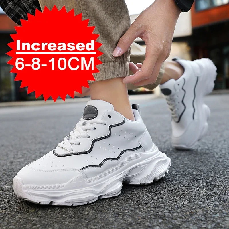 Men's Hidden Height Increasing Sneakers 6-10CM Elevator Shoes Chunky Platform Walking Shoes Comfortable Leather Fashion Sneakers