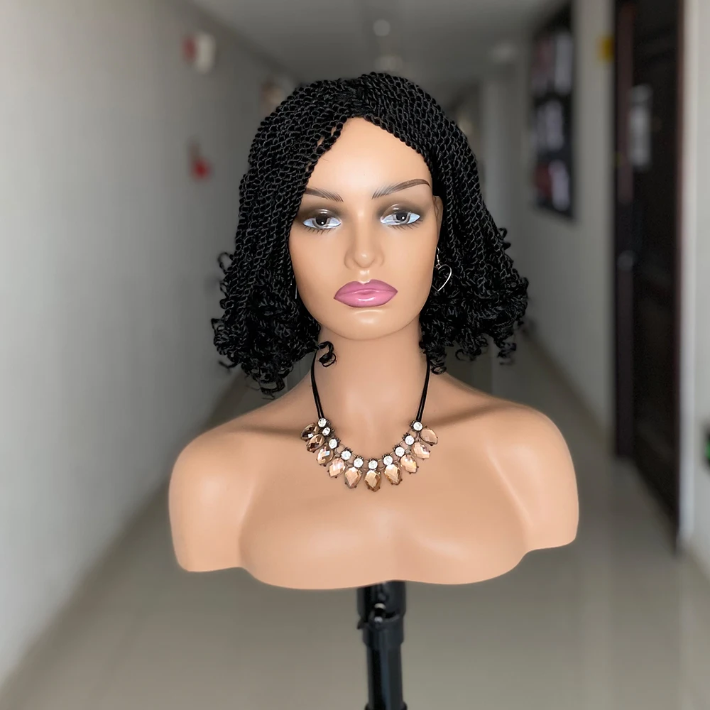 Short Kinky Twist Wig Braided Wigs For Black Women Heat Resistant Crochet Box Braided Wig African Synthetic Braiding Hair Wig