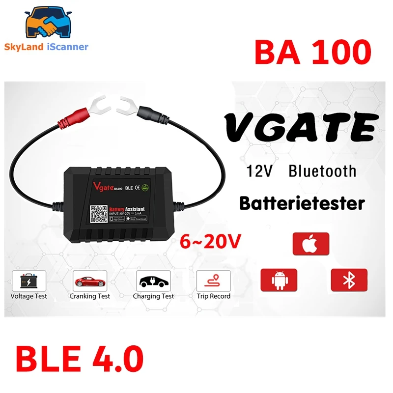 

Vgate BA100 Car Battery Tester Battery Assistant BlueTooth 4.0 Wireless Diagnositic Analyzer Monitor for Android & iOS