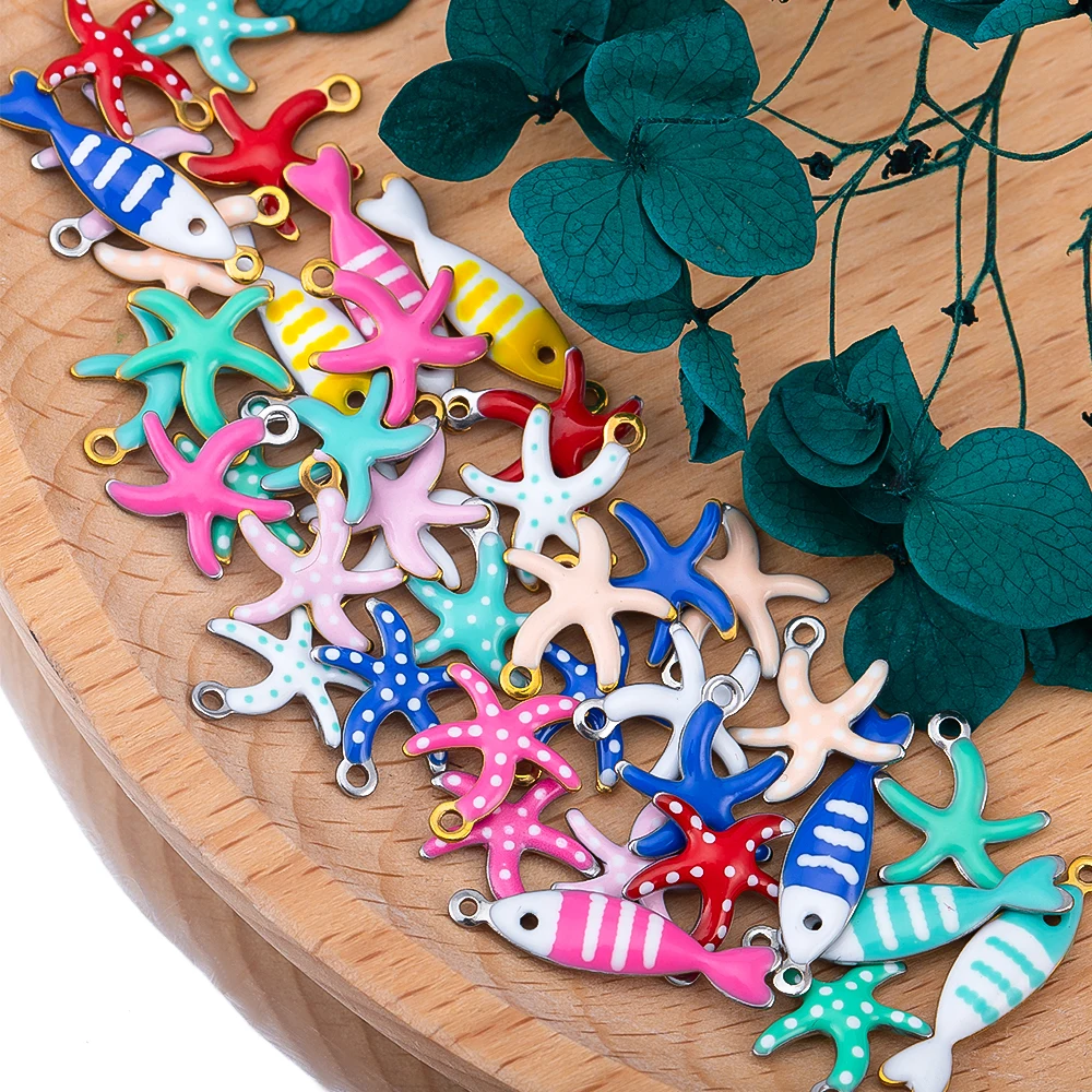 20pcs Stainless Steel Small Starfish Fish Enamel Pendant for DIY Jewelry Making Accessories Findings Ocean Necklace Earrings image 4