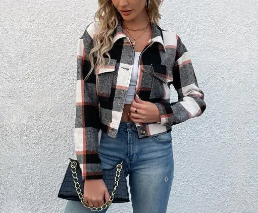 Women's Wear 2025 Autumn/Winter New Short Checkered Cardigan Retro Collar Jacket Women's Jacket