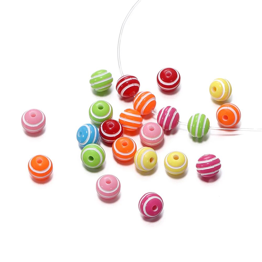 

50pcs/Lot 8mm Colorful Round Stripe Acrylic Beads Loose Spacer Beads for DIY Bracelet Necklace Jewelry Making Accessories