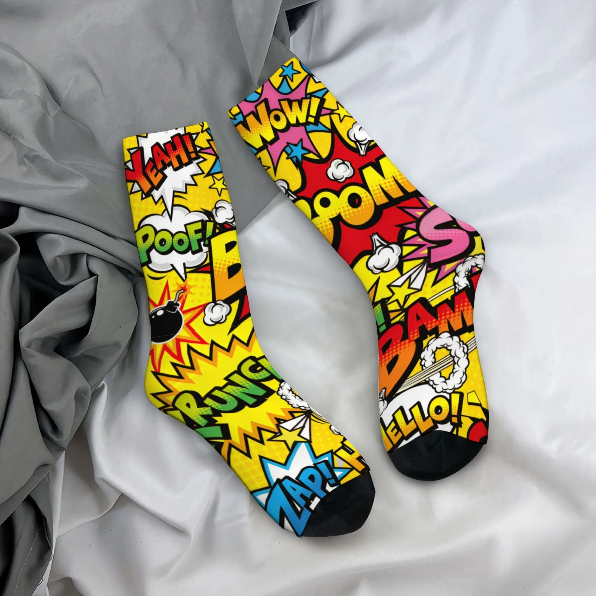 Calcetines de estilo cómico de arte pop americano para hombre, calcetines suaves, transpirables y antideslizantes, calcetines novedosos, retro, divertidos e inspirados en Harajuku