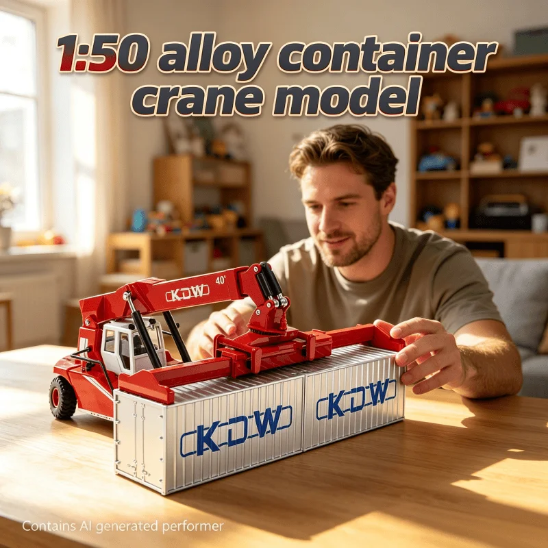 1/50 Alloy Container Crane Model Simulation Crane Transport Engineering Car Desktop Ornament Collectible Holiday Birthday Gifts