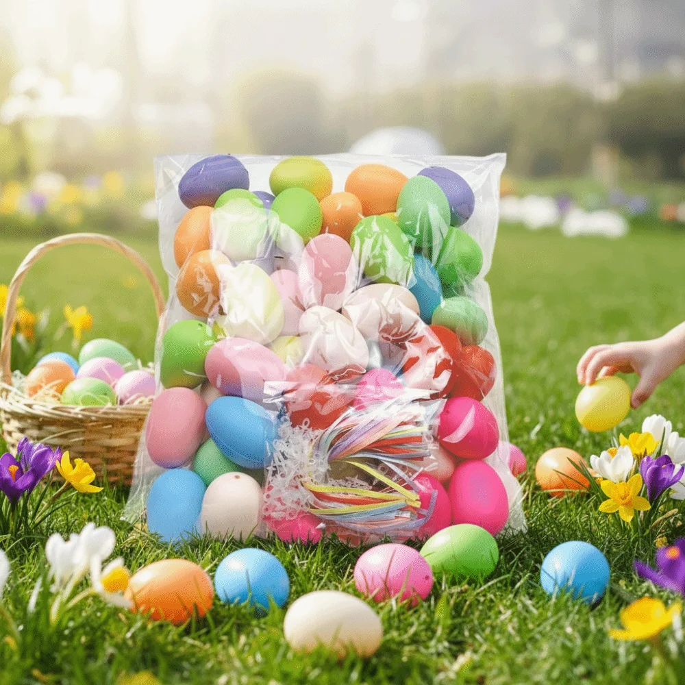 50Pcs DIY Paintable Easter Eggs Colorful Plastic Lightweight Plastic Fake Egg Simulation Egg Handmade Easter Party Decoration