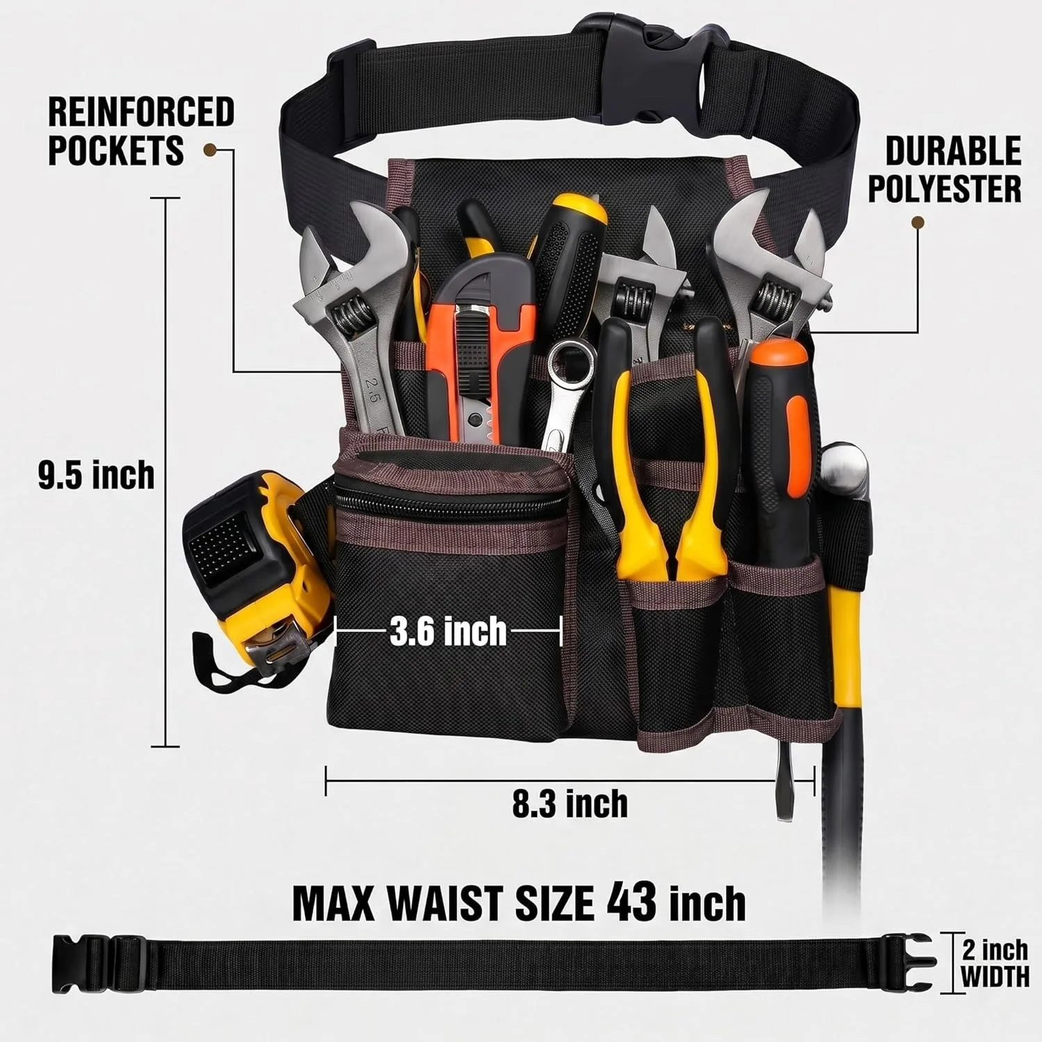 Tool Belt, Electrician Tool Pouch, Adjustable Tool Belts for Men Women, Utility Belt with Hammer Holder, Multi-Pocket Organizer