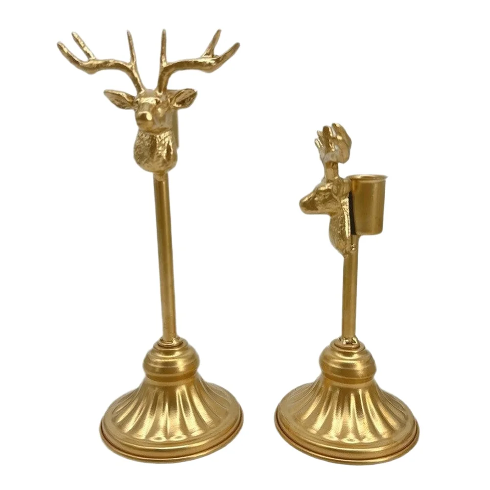 2PCS Matte Deer Head Candle Holder Gold Set Elegant Table Decor For Romantic Dinner Party Wedding Home Dining Table Accessory