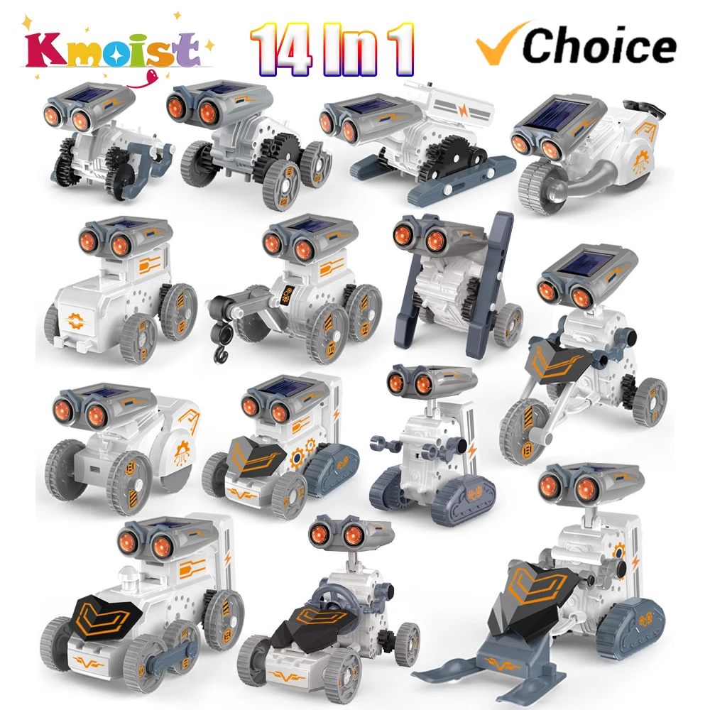 Solar Robot 14-in-1 Dual Drive Mode DIY Assembly Toy Intelligent Engineering Electric Robot for Children Education Toys Gifts