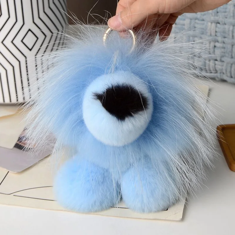 

Real Rabbit Fur Little Lion Keychain Women Bag Charms Fur Pom Pom Key Ring Plush Dolls Toy Bag Car Key Pendant Kids Xmas Gift