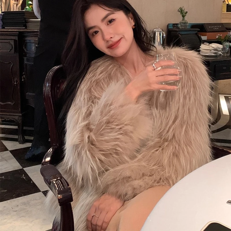 معطف فرو الراكون منسوج حقيقي بالكامل على الوجهين من YOLANFAIRY سترة نسائية شتوية فاخرة شبابية قصيرة من فراء الراكون للسيدات 2025 #5