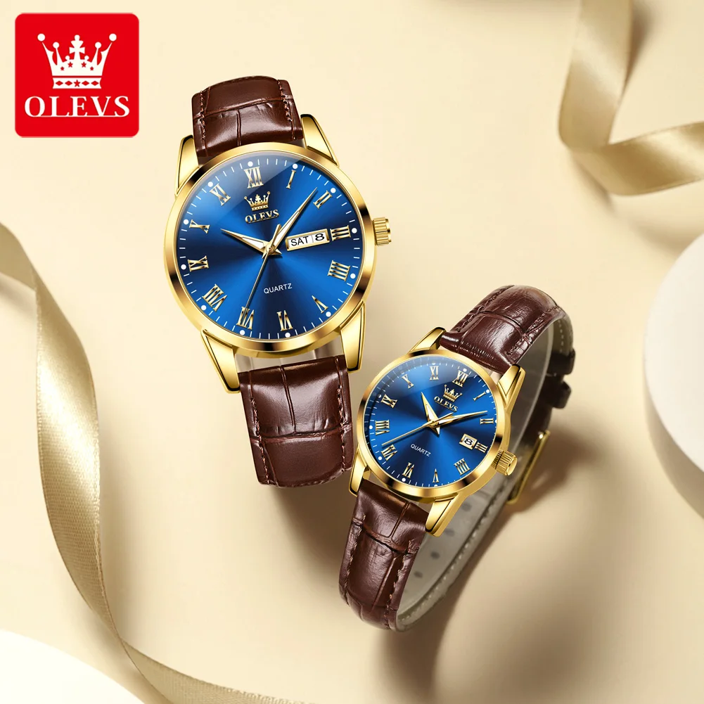 OLEVS 5892 Couple Watch Original Casual Fashion Quartz Watches Waterproof Luminous Date Week Watches for Couples Reloj