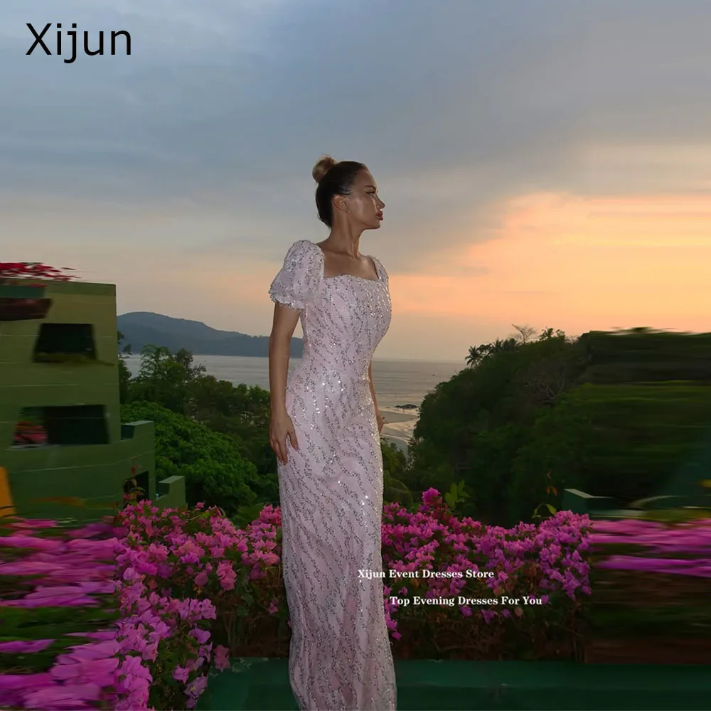 

Вечерние платья Xijun с роскошными розовыми бусинами и пайетками, пышными рукавами, элитные выпускные платья, официальные платья для выпускного в Дубае, наряды на заказ