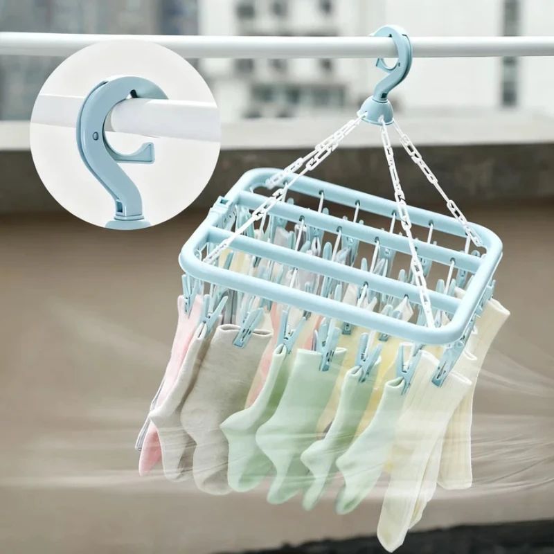 Multi-functional Foldable Storage Drying Rack Children's Plastic Windproof Clothes Hanging Babybaby Socks Clip Laundry Line view 6