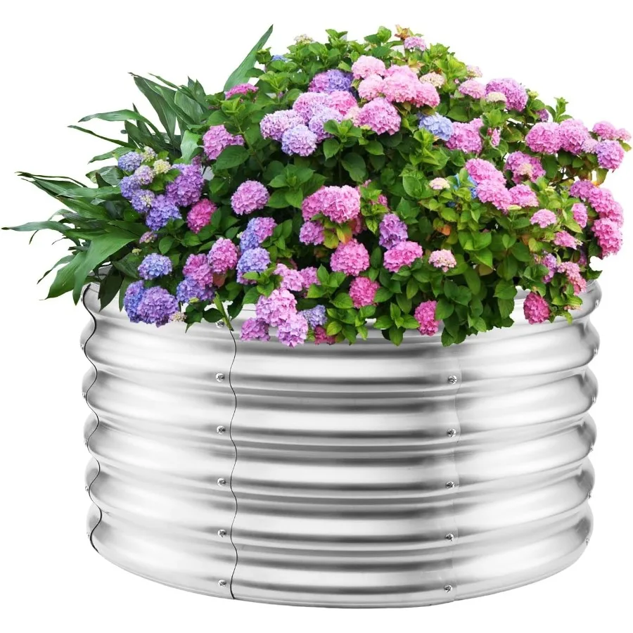 

17" Tall Round Outdoor Garden Raised Garden Bed Kits-0.8MM Thick Metal Raised Planter Bed/Ground Planter Box for Variety of Flo
