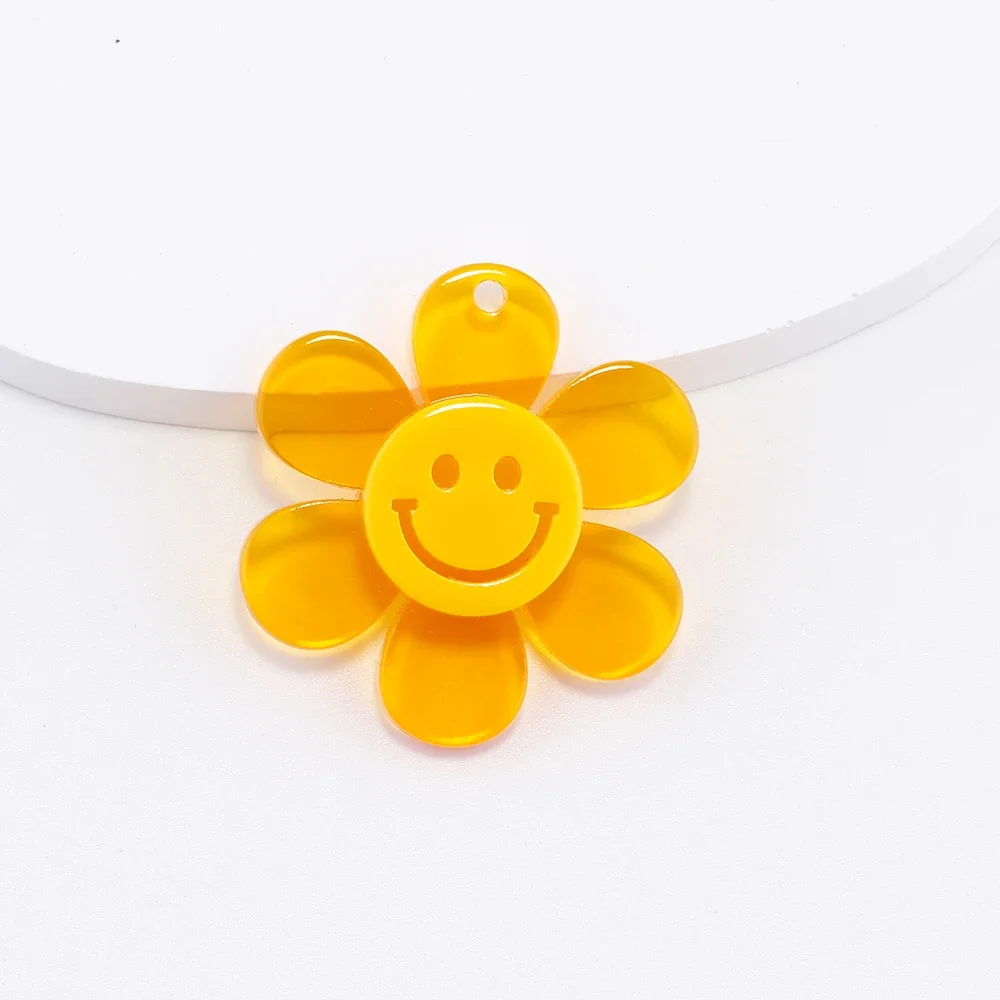 6 pezzi carino Kawaii viso sorridente fiori ciondoli acrilici ciondoli per collane orecchini creazione di gioielli risultati creativi fai da te