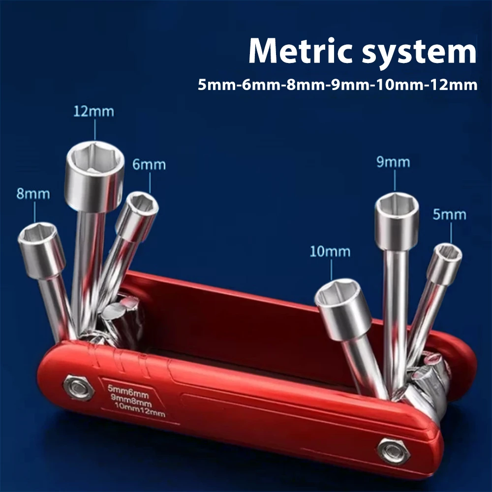 6-in-1 Allen Key Set Portable – Folding Socket Wrench (5–12mm), Metric and Imperial Combination Hand Tool LK-AA404