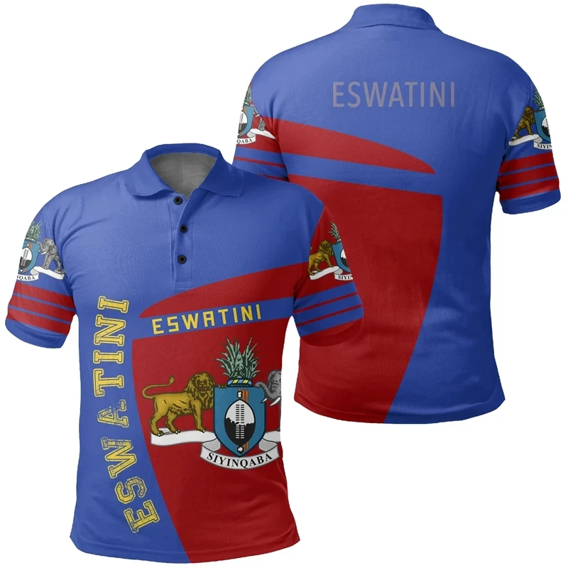 3D Printed Africa Eswatini Map Flag Polo Shirts For Men National Emblem Short Sleeve Oversized POLO Shirt Tee Tops Mens Clothes