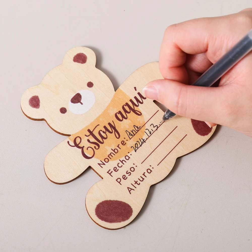 7pc/set Newborn Wooden Spanish Milestone Card Baby Bear Photography Props Accessories Month Cards Sticker Newborn Gifts Cards