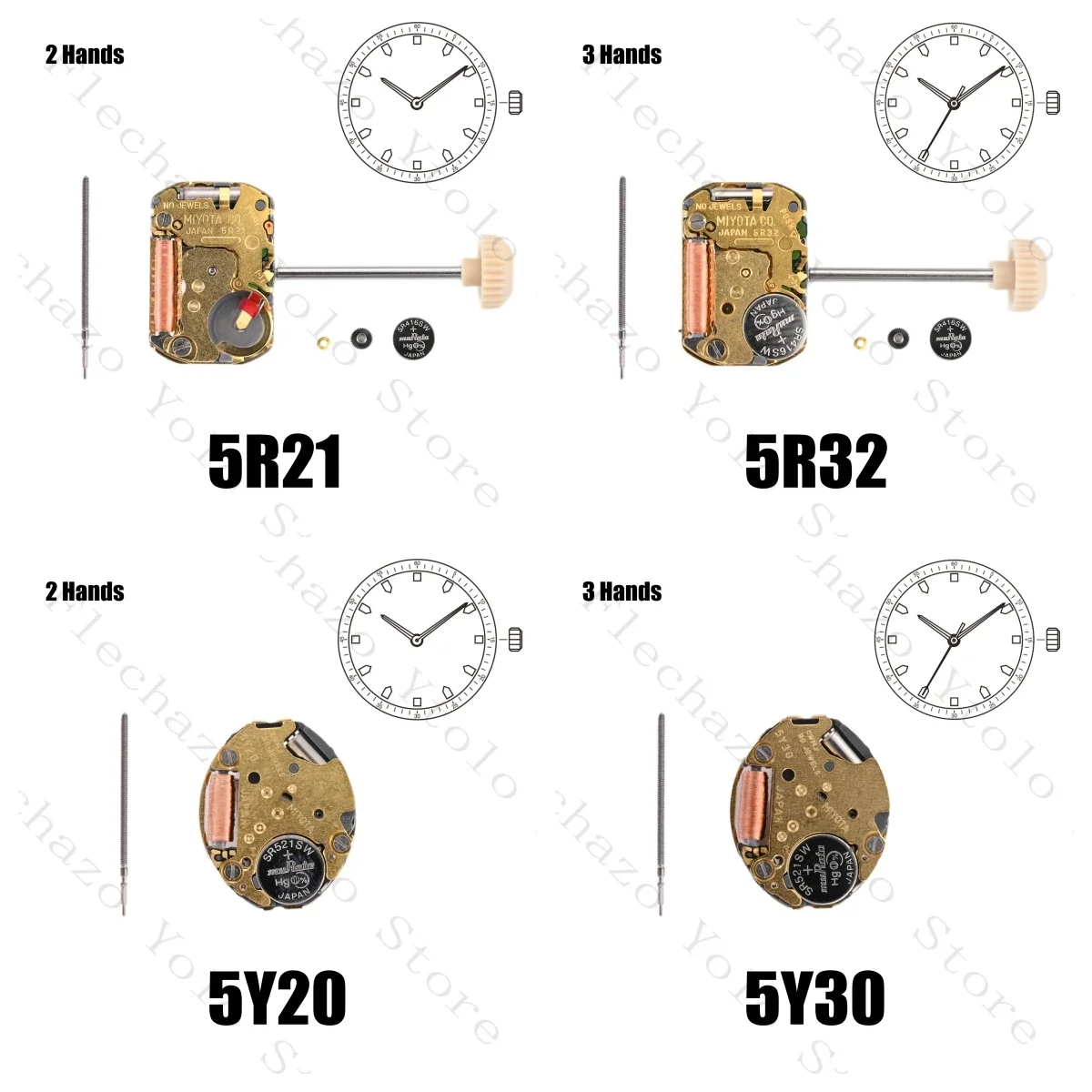 

5Y20 5Y30 5R21 5R32 Movement Miyota 5Y20 5Y30 5R21 5R32 Movement 2 Hands and 3hands Quartz movement