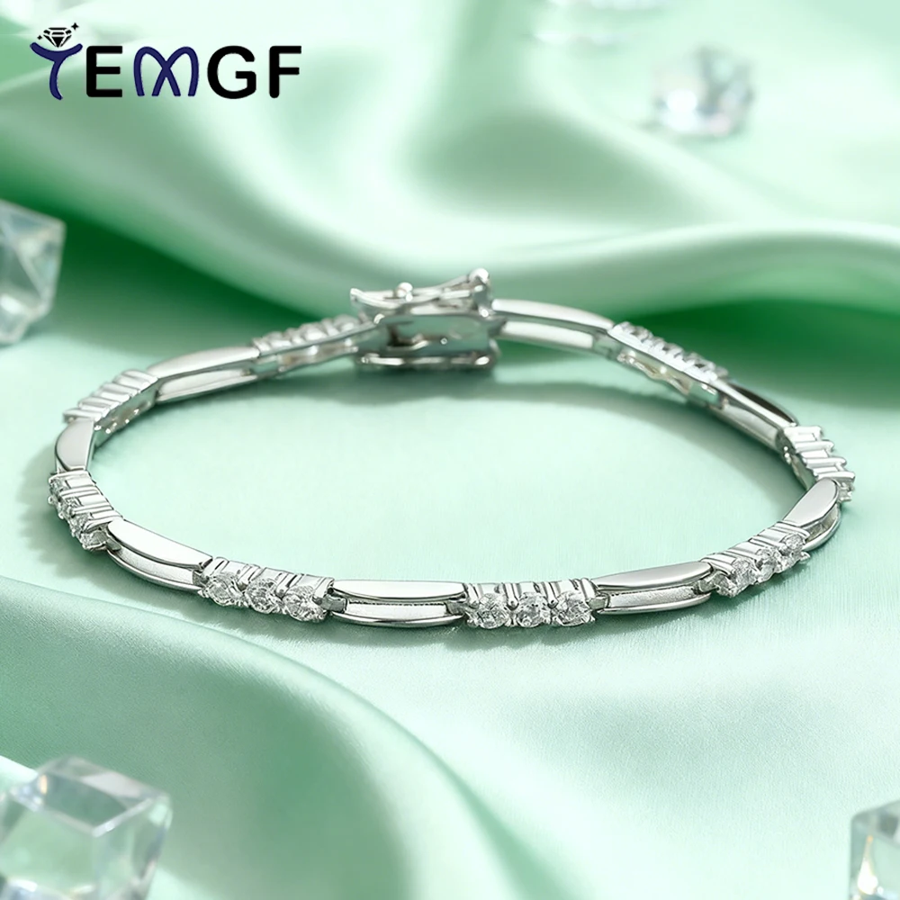 

Браслет-цепочка из стерлингового серебра TEMGF S925, 2,5 мм, инкрустация цирконом для женщин и девочек, элегантные ювелирные изделия, модные уникальные подарки на день рождения