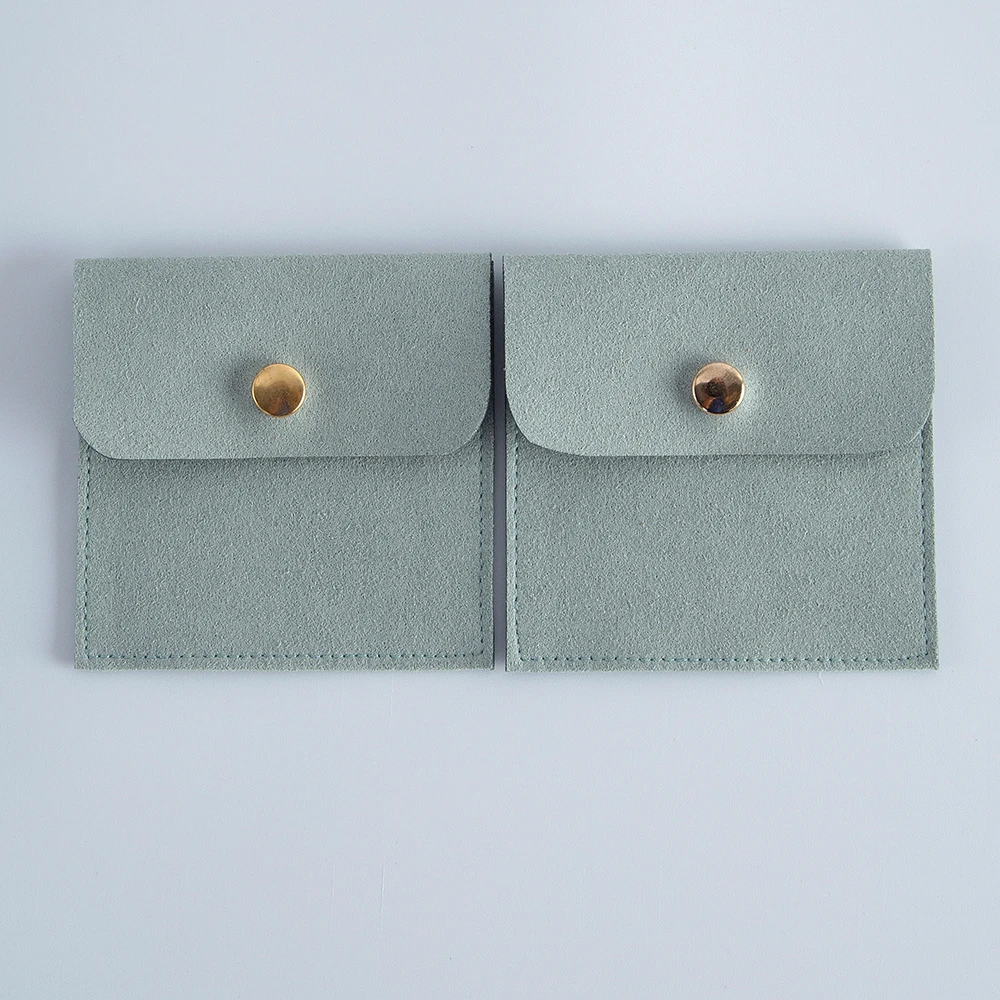5pcs Beige Microfiber Jewelry Snap Bags for Storage