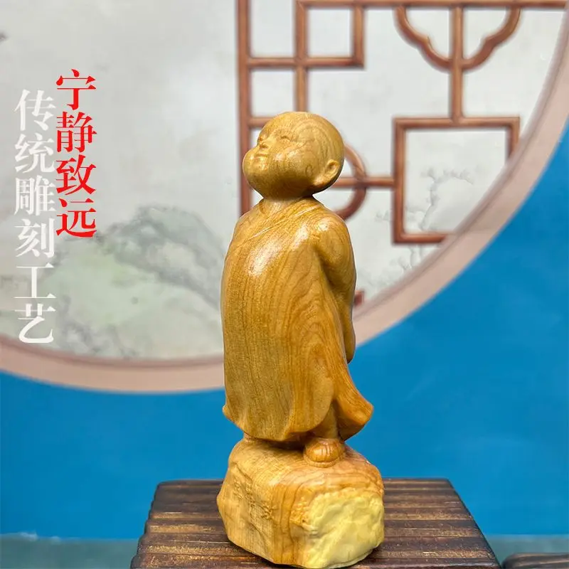 Zen Little Monk Quiet Zhiyuan Thuja Wood Carving Cute Handpiece Home Home Living Room Office Desktop Decoration Home Decoration