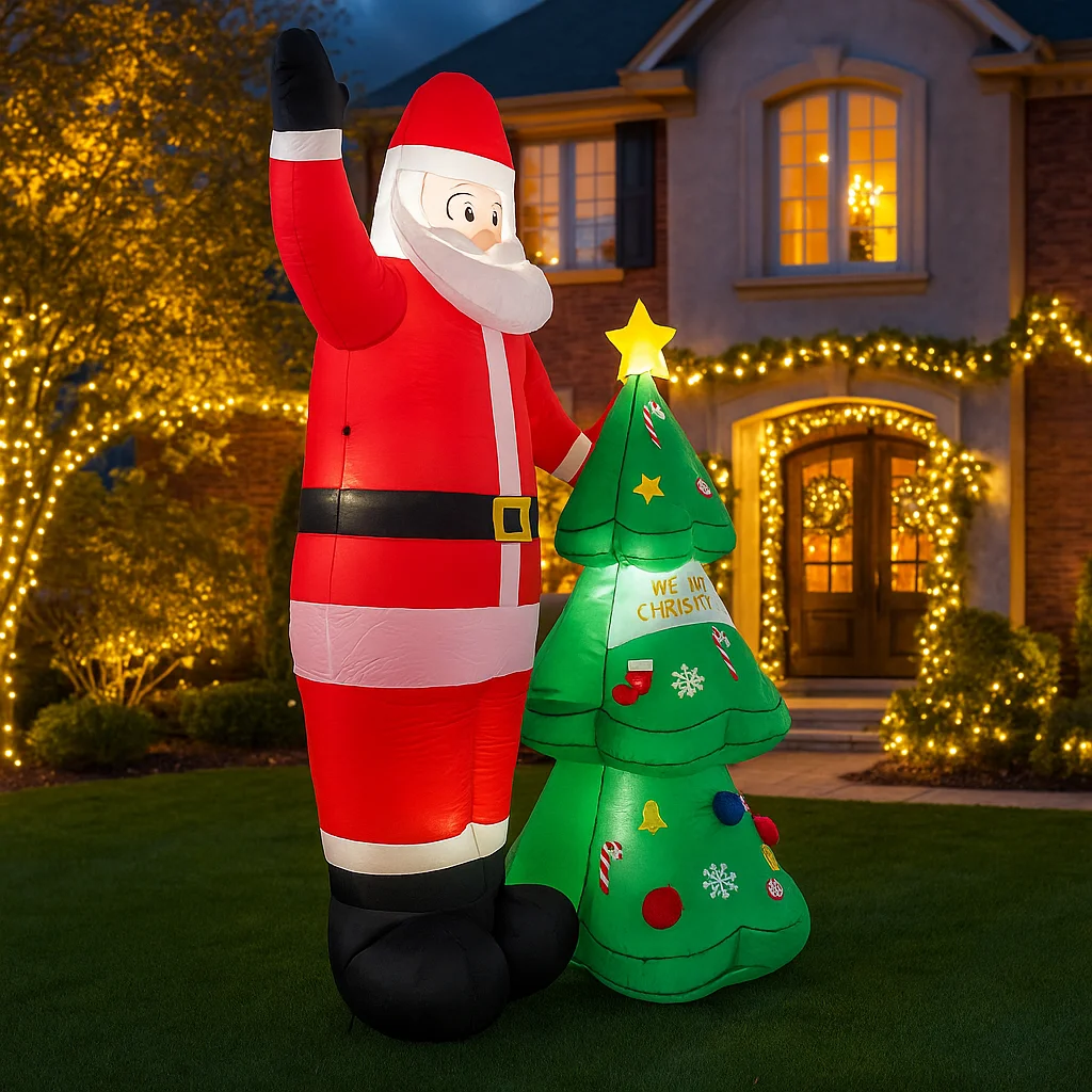 2,5 м/8,2 фута надувные елочные огни Санта-Клауса, светодиодные украшения для дома, игрушки для двора, рождественские украшения, уличное освещение для праздничной вечеринки, декор