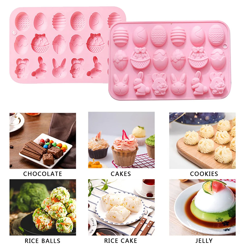 Easter Silicone Mold Rabbit Colored Egg Chocolate Cake Mold Biscuit Cutter Baking Tools Bunny Shape Easter DIY Decoration Tools