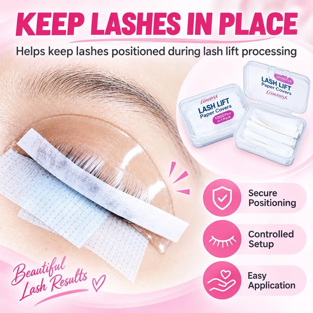 Lomansa Lash Lift Perm Paper 1000 Pre-Cut Disposable Paper Strips For Eyelash Lifting Helps Secure Natural Lashes and Prevent