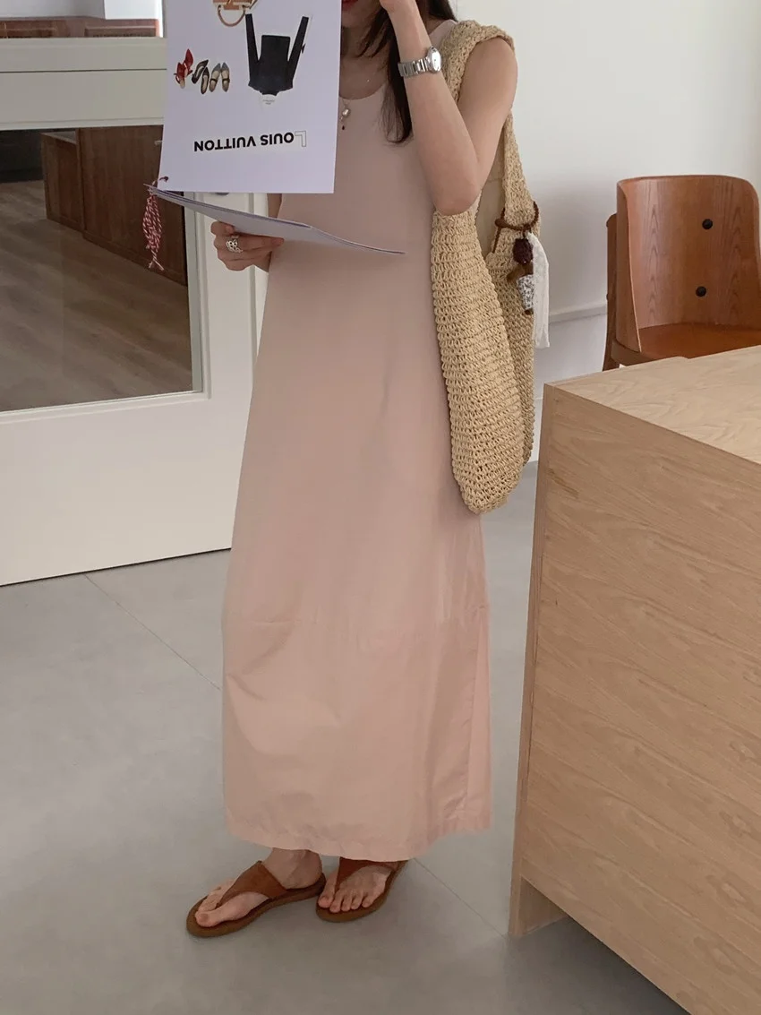 Alien Kitty Office Lady Summer Straight Dress Women Elegant Sleeveless Split Mujer 2025 Minimalist New Slim Casual High Street