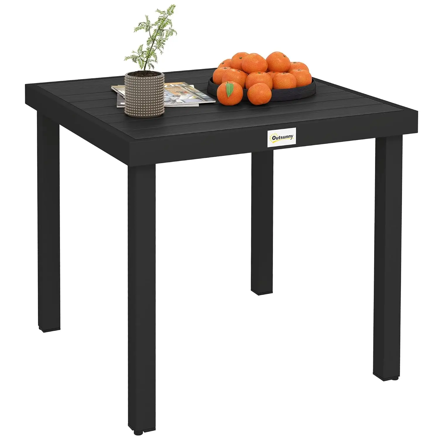 #Square Dining Table for 4 Outdoor Patio Garden Aluminum Legs Woodgrain Black, Customized