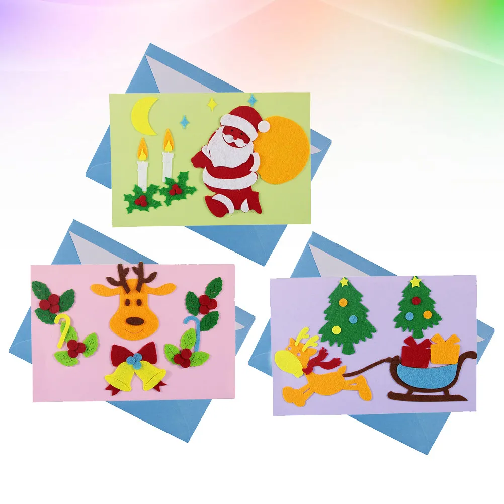 3Pcs DIY Christmas Greeting Craft Kit Childrens Educational Supplies Safe Eco Friendly Kindergarten Daycare Craft Activity