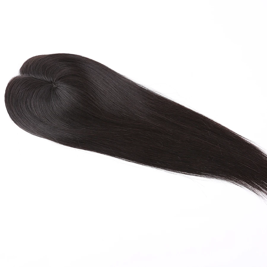 Europeu virgem cabelo humano para mulheres, cor natural, sedoso reto, mono topper encerramento, 16 ", 3x5