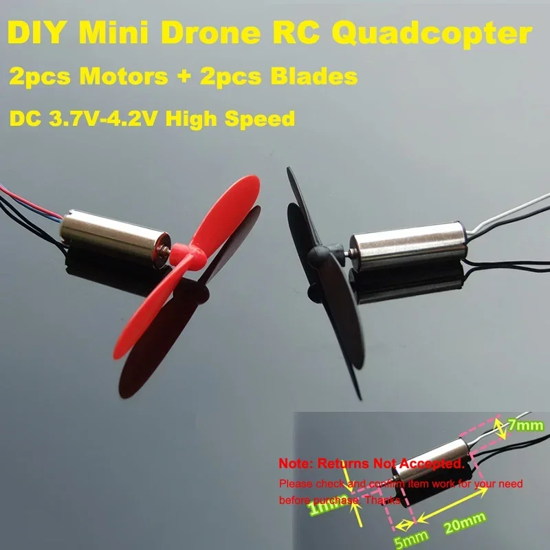 2PCS 7mm*20mm Motor+blades 3.7V 4.2V 50000RPM High Speed Mini Coreless Motor for RC Drone Toy Quadcopter Engine DIY