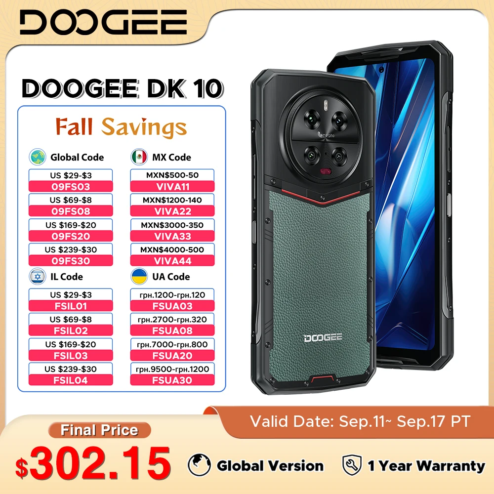 Światowa premiera DOOGEE 6,67" DK 10 Wytrzymały telefon 5G 120 Hz 2K AMOLED Wyświetlacz 32 GB 512 GB Wymiary 8020 Morpho Quad Kamera 50 MP 120 W