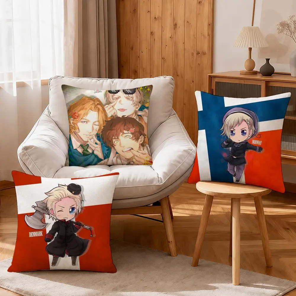 Anime Hetalia Cushion Cover Linen Anti-Mite Antibacterial Cushion Cover Invisible Zipper Sofa Decor