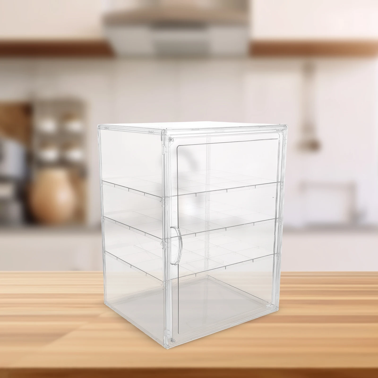 

Baking Display Cabinet 4 Layers Adjustable Transparent Bread Boxes Kitchen Countertop Cake Containers Storage Box Counter Dust