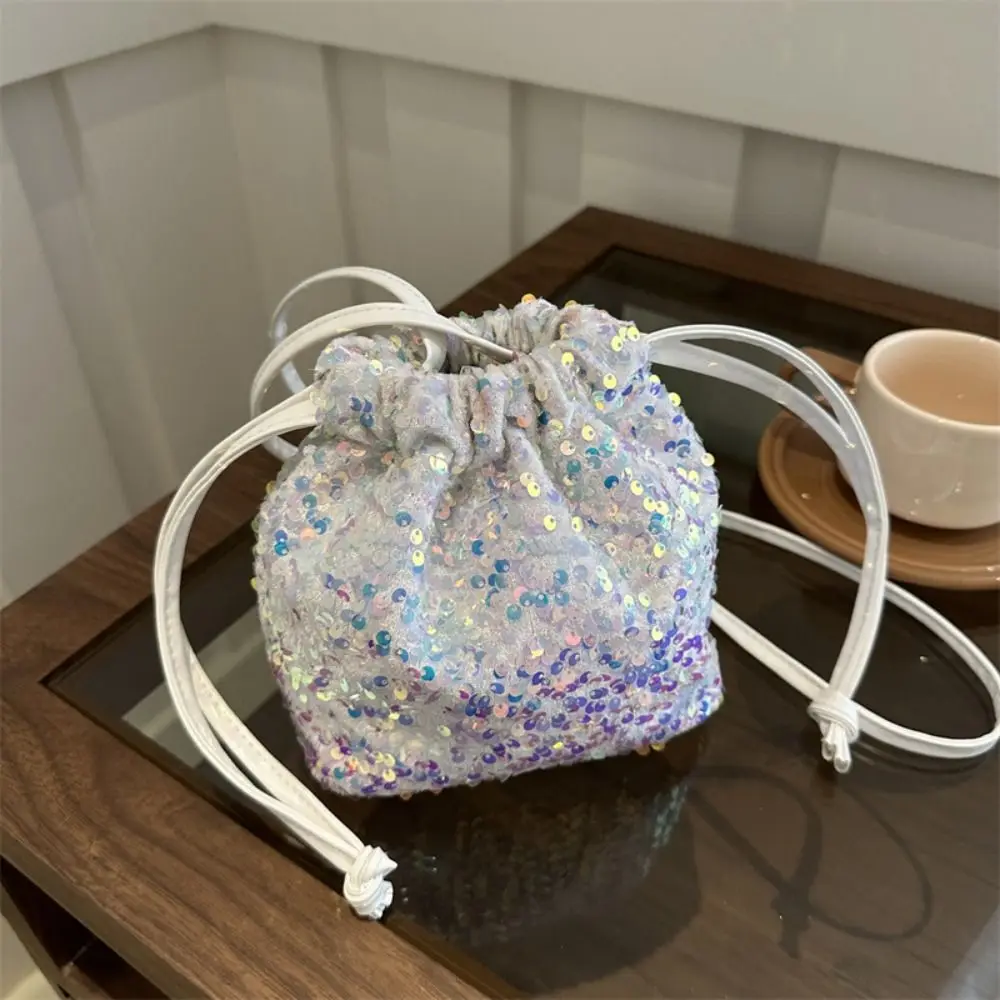 

Retro Shiny Evening Banquet Bag Handbag Small Purse Sequin Shoulder Bag Korean Style Drawstring Crossbody Bag Party