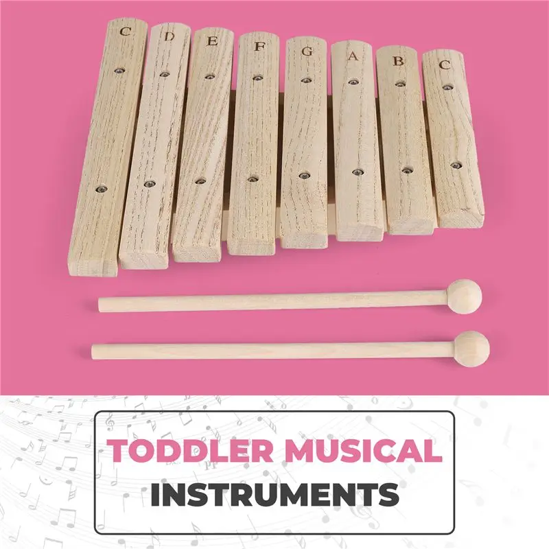 AEB0-Children Kids Natural Wood Wooden 8 Tone Xylophone Percussion Musical Instrument For Kids Music Develop