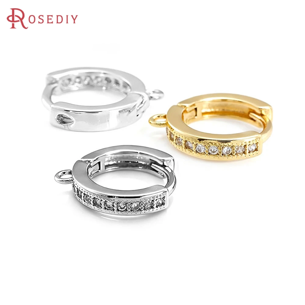 4PCS 18K Gold Color Brass and Zircon Round Loop Earrings Hoops High Quality Diy Women's Earrings Jewelry Making Accessories