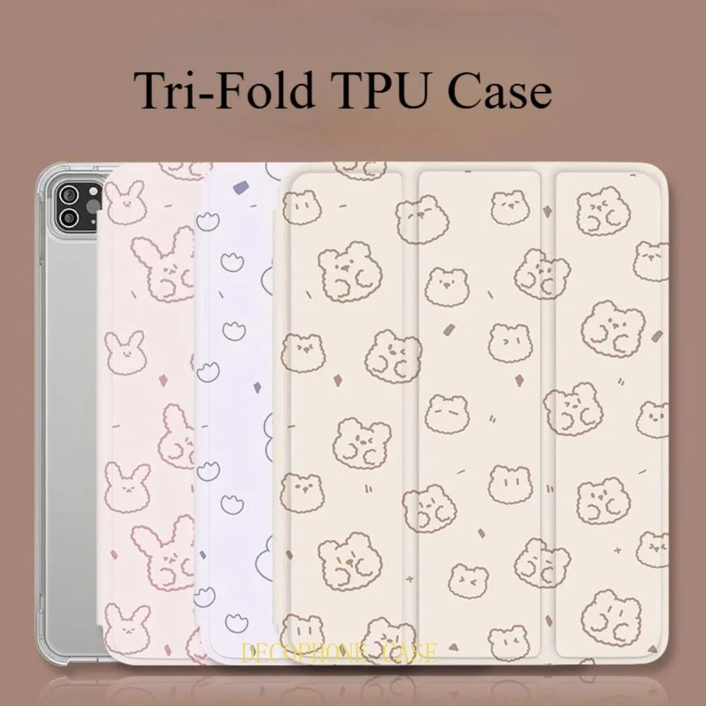 Cartoon Cute Bear tri-fold case For iPad 10th 11th Gen 7/8/9 10.2''/Air 4 5 6 7 11/ 9.7 Pro11Mini 6 7 12.9