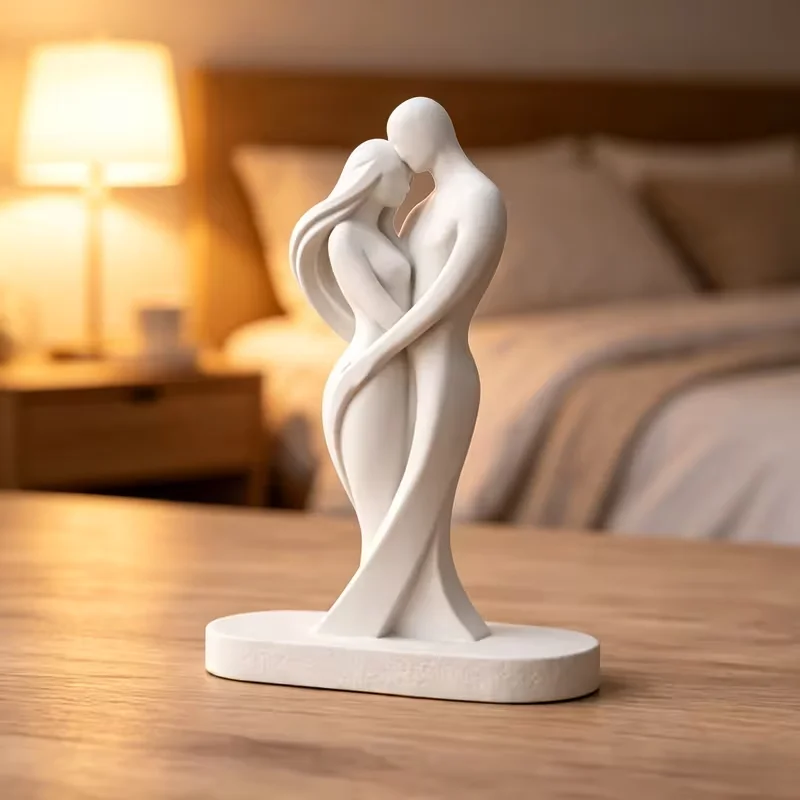 3D Printed Modern Abstract Hugging Couple Minimalist Lovers Embrace Sculpture,Romantic Relationship Ornament Decor
