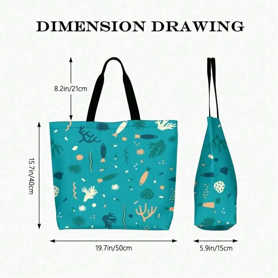 

Whimsical Sea Life Print Tote Bag Coral Fish Algae Ocean Design Women Casual Beach Shoulder Bag