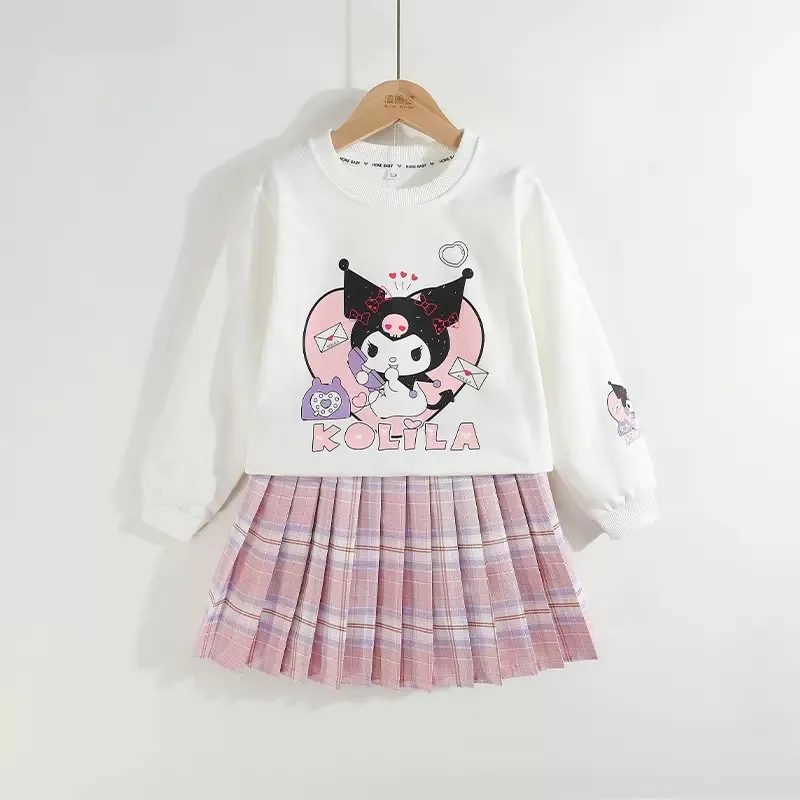 Sanrio-ropa de invierno para niña, sudadera de manga larga con estampado de Kuromi, Falda plisada, 2 piezas