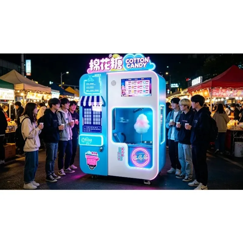 OEM ODM New Upgrade Commercial Cotton Candy Making Machine Kinds of Flowers Full Automatic Candy Floss Vending Machine