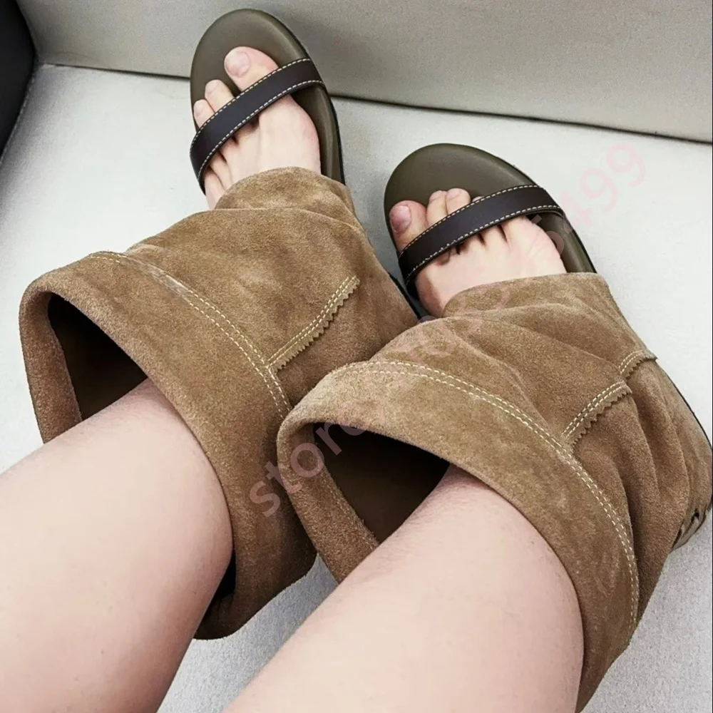 

2026 Summer New Strap Sandal Boots Open Toe Increased Pleated Boots Street Fashion Women's Casual Brown/black Short Boots