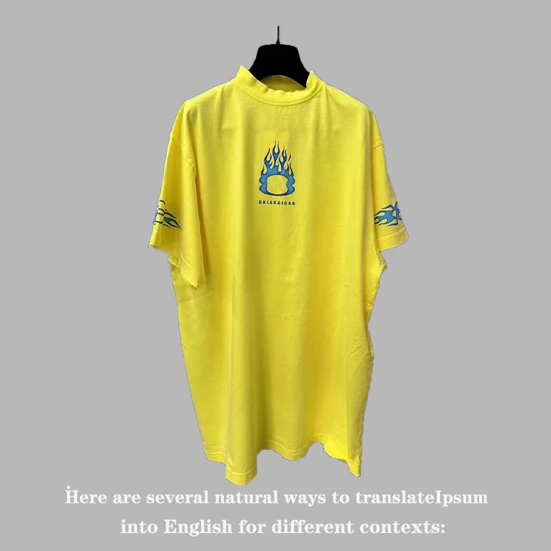 Loose Fit Flame Split Print Short Sleeve T-Shirt Unisex Parisian Style Double Ring Casual Cotton Top for Youth And Couples