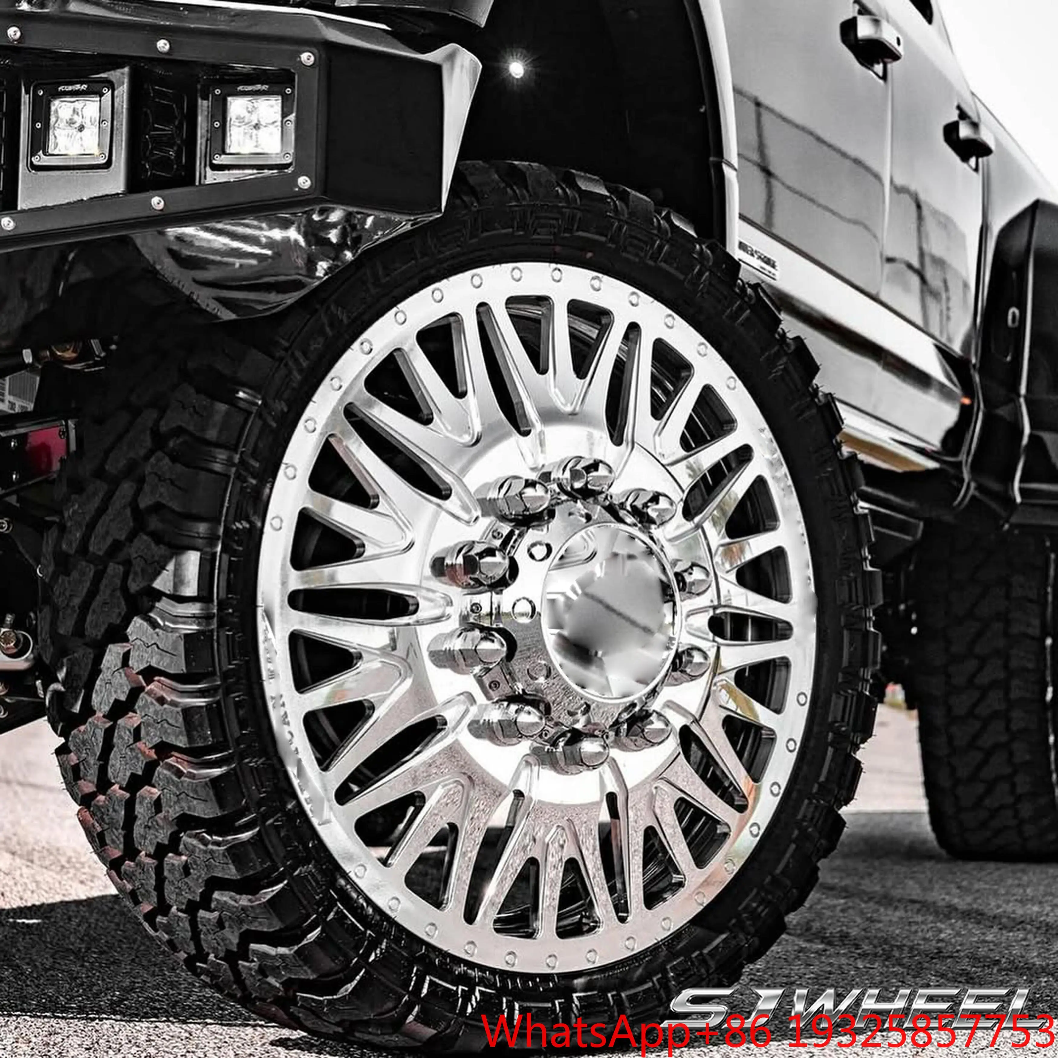 SJ Forged Polished 8x210 22x8.25 20 22 24 26  Dually Wheel for Chevy Silverado 3500HD GMC Sierra 3500HD Dodge Ram 3500  F450